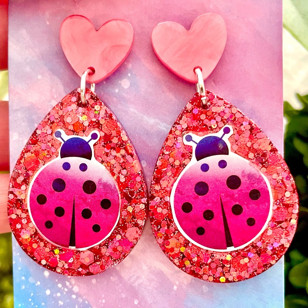 Acrylic Ladybug Earrings
